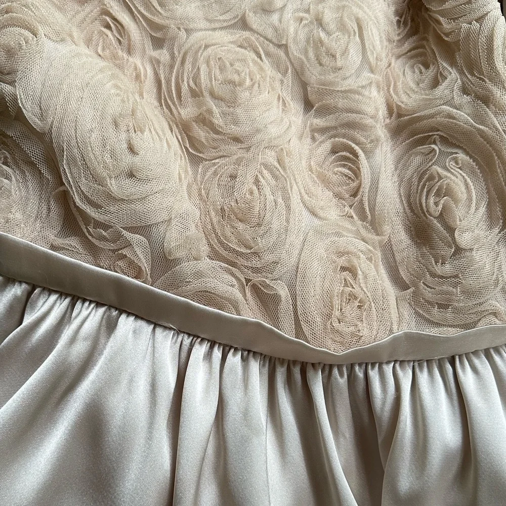 Kid’s Dream Occasion/Flower Girl Champagne Satin Rosette Bodice Dress ~ Kid 9-10